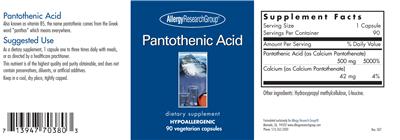 Photo of the Allergy Research Group Panthothenic Acid label