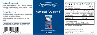 Photo of the Allergy Research Group Natural Source E label