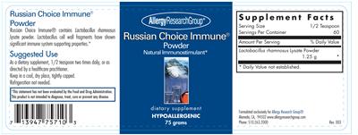 Photo of the Allergy Research Group Russian Choice Immune Powder label