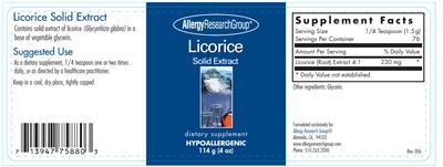 Photo of the Allergy Research Group Licorice Solid Extract label