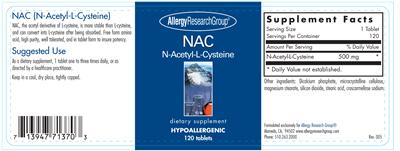 Photo of the Allergy Research Group NAC N-Acetyl-L-Cysteine label