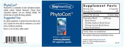 Photo of the Allergy Research Group PhytoCort label