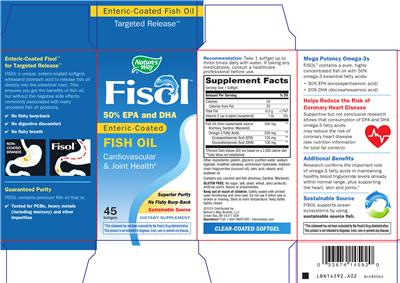 Photo of the Nature's Way Fisol Enteric-Coated Fish Oil label