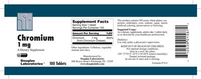 Photo of the Douglas Laboratories Chromium 1 mg label