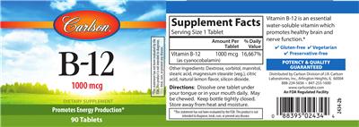 Photo of the Carlson B-12 1000 mcg label