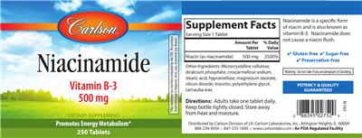 Photo of the Carlson Niacinamide label