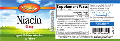 Photo of the Carlson Niacin 50 mg label