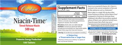 Photo of the Carlson Niacin-Time label
