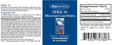Photo of the Allergy Research Group DHEA 10 label