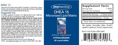Photo of the Allergy Research Group DHEA 15 label