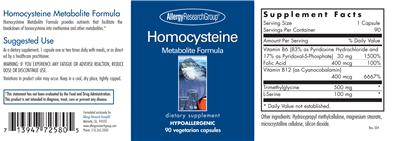 Photo of the Allergy Research Group Homocysteine Metabolite Formula label