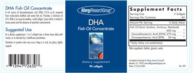 Photo of the Allergy Research Group DHA Fish Oil Concentrate label