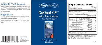 Photo of the Allergy Research Group CoQsol-CF With Tocotrienols label