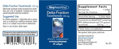 Photo of the Allergy Research Group Delta-Fraction Tocotrienols 125 mg label
