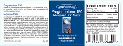 Photo of the Allergy Research Group Pregnenolone 150 Micronized Lipid Matrix label