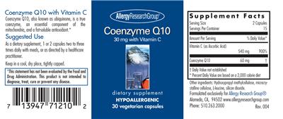 Photo of the Allergy Research Group Coenzyme Q10 30 mg With Vitamin C label