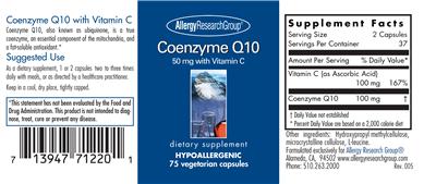 Photo of the Allergy Research Group Coenzyme Q10 50 mg with Vitamin C label