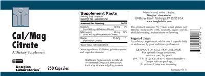 Photo of the Douglas Laboratories Cal/Mag Citrate label