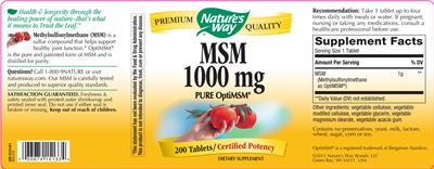 Photo of the Nature's Way MSM 1000 mg label