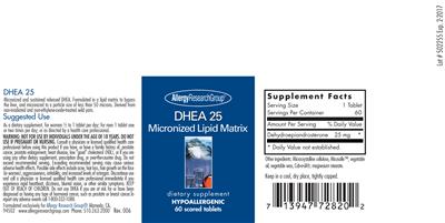 Photo of the Allergy Research Group DHEA 25 label