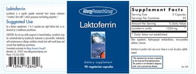 Photo of the Allergy Research Group Laktoferrin label