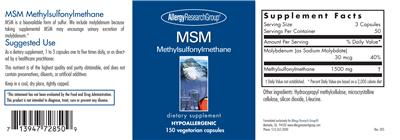 Photo of the Allergy Research Group MSM Methylsulfonylmethane label