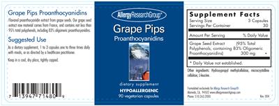 Photo of the Allergy Research Group Grape Pips Proanthocyanidins label