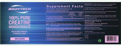 Photo of the BodyTech 100% Pure Creatine Monohydrate Unflavored label