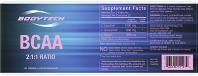 Photo of the BodyTech BCAA label