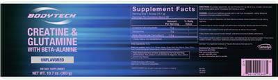 Photo of the BodyTech Creatine & Glutamine With Beta-Alanine Unflavored label