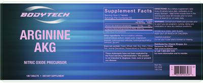Photo of the BodyTech Arginine AKG label