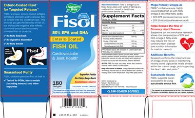 Photo of the Nature's Way Fisol Enteric-Coated Fish Oil label