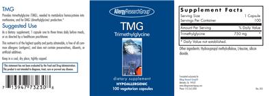 Photo of the Allergy Research Group TMG label