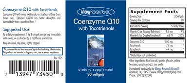 Photo of the Allergy Research Group Coenzyme Q10 With Tocotrienols label