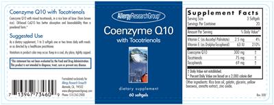 Photo of the Allergy Research Group Coenzyme Q10 with Tocotrienols label
