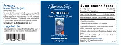Photo of the Allergy Research Group Pancreas Natural Glandular (Pork) label