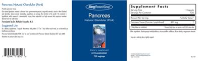 Photo of the Allergy Research Group Pancreas Natural Glandular (Pork) label