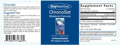 Photo of the Allergy Research Group ChronoSet Melatonin Formula label