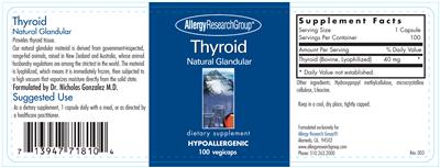 Photo of the Allergy Research Group Thyroid Natural Glandular label