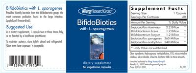Photo of the Allergy Research Group BifidoBiotics With L. Sporogenes label