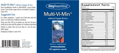 Photo of the Allergy Research Group Multi-Vi-Min Without Copper & Iron label