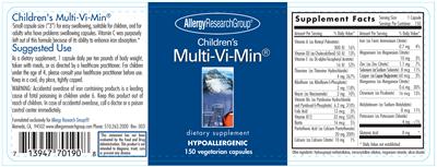 Photo of the Allergy Research Group Children's Multi-Vi-Min label