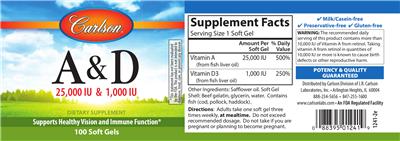 Photo of the Carlson A & D 25,000 IU & 1,000 IU label