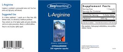 Photo of the Allergy Research Group L-Arginine label