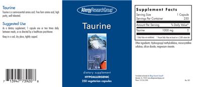 Photo of the Allergy Research Group Taurine label