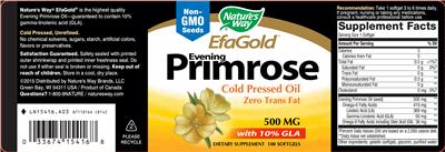 Photo of the Nature's Way EfaGold Evening Primrose 500 mg label