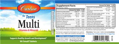 Photo of the Carlson Multi for Teens label