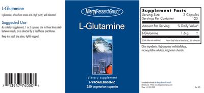 Photo of the Allergy Research Group L-Glutamine label