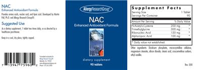 Photo of the Allergy Research Group NAC Enhanced Antioxidant Formula label