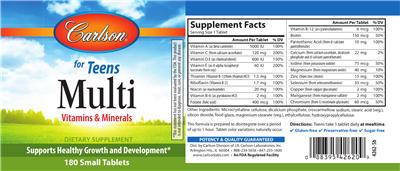 Photo of the Carlson Multi for Teens label